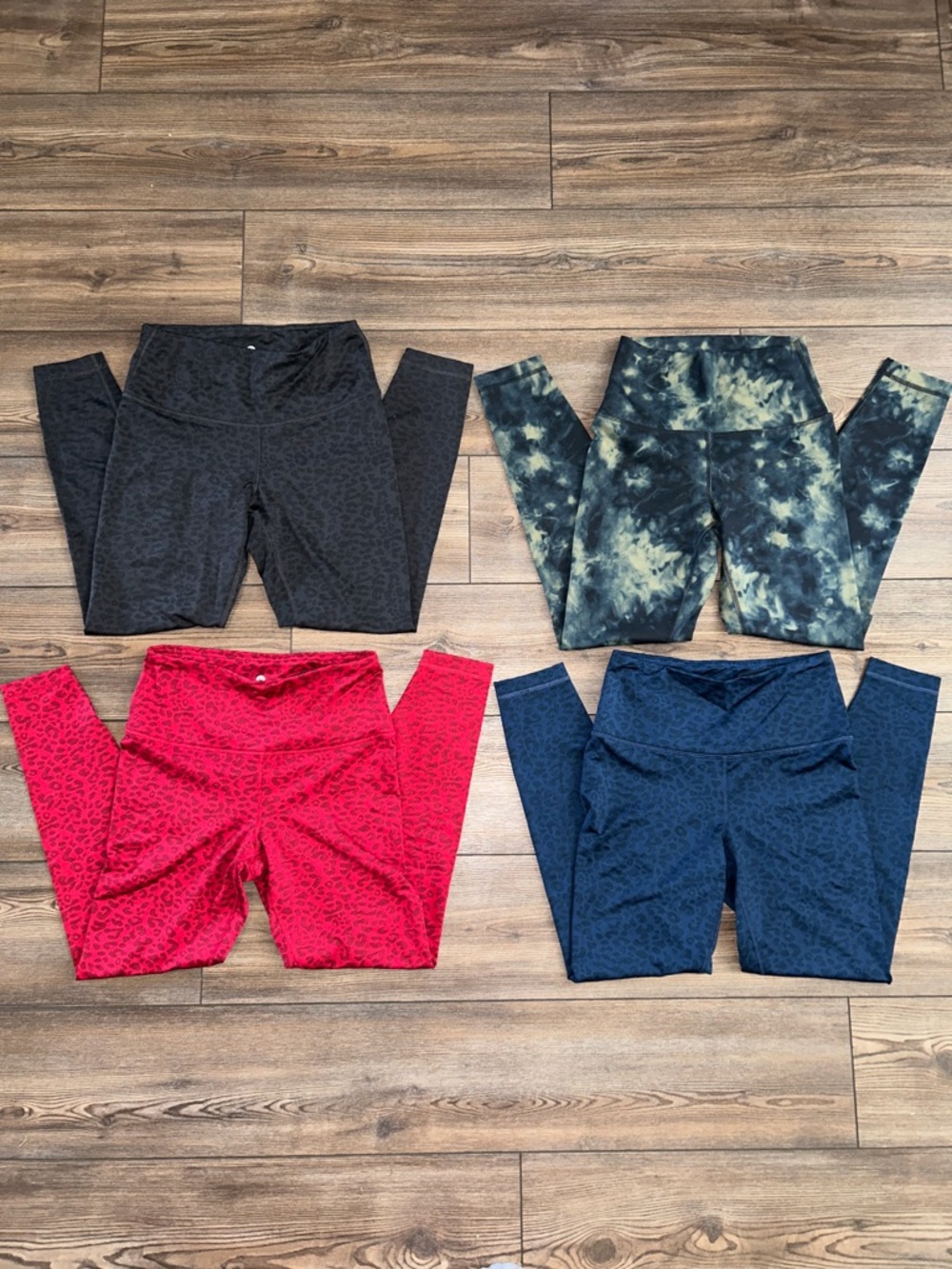 High-Waist Women’s Active Leggings - Blue, Dark Grey, Red, and Green (4 Pack)